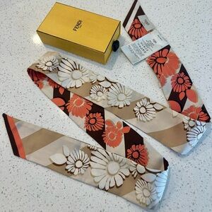Fendi Floral Silk Twilly with Box